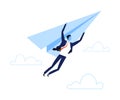 Businessman Flying on Paper Plane, Startup, Business Success, Leadership Concept Vector Illustration Royalty Free Stock Photo