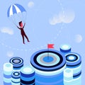 Businessman flying parachute to the aim