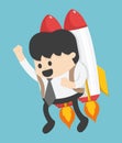 Businessman flying on a rocket on blue sky background, business Royalty Free Stock Photo