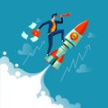 Businessman flying on rocket business concept Royalty Free Stock Photo