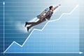 The businessman flying with rocket in funny business concept Royalty Free Stock Photo