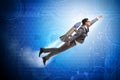 The businessman flying with rocket in funny business concept Royalty Free Stock Photo
