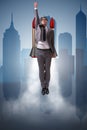 The businessman flying with rocket in funny business concept Royalty Free Stock Photo