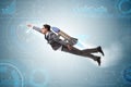 The businessman flying with rocket in funny business concept Royalty Free Stock Photo