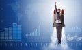The businessman flying with rocket in funny business concept Royalty Free Stock Photo