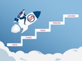 Businessman flying on rocket start up to success. Flying to success concept. Stair step to success concept. Royalty Free Stock Photo