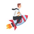 Businessman Flying on Space Rocket, Startup, Career Development Business Concept Cartoon Style Vector Illustration