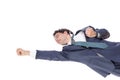 Businessman flying in the style of Superman Royalty Free Stock Photo