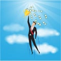 Businessman flying to achieve his goal.