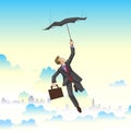 Businessman flying on Umbrella