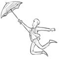 Businessman Flying With Umbrella Doodle