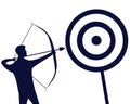Businessman focus to hit target with bow and arrow