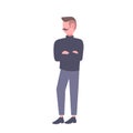 Businessman folded hands standing pose casual business man mustaches trendy haircut full length male cartoon character