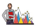 businessman with folder papers and statistic chart business