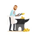 Businessman forging money on the anvil, make money concept vector Illustration Royalty Free Stock Photo