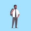 Businessman in formal wear holding jacket standing pose smiling male cartoon character african american business man