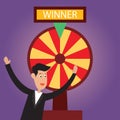 Businessman with fortune wheel for gambling concept. vector illustration