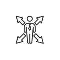 Businessman and four direction arrows line icon