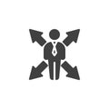 Businessman and four direction arrows vector icon