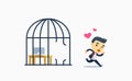 A businessman free from the bird cage. vector illustration Royalty Free Stock Photo
