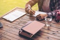 Businessman or freelance working on a desk Royalty Free Stock Photo