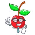 Businessman fruit cherry above wooden character table