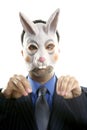 Businessman with funny rabbit mask Royalty Free Stock Photo