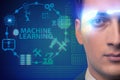 The businessman with futuristic glasses in machine learning concept