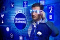 The businessman with futuristic glasses in machine learning concept