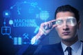The businessman with futuristic glasses in machine learning concept