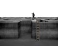 Businessman gazing on top of 3D concrete maze structure Royalty Free Stock Photo