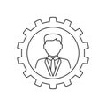 Businessman in gear line icon