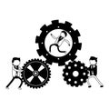 Businessman with gears in black and white Royalty Free Stock Photo