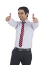 Businessman gesturing and smiling Royalty Free Stock Photo