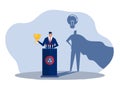 Businessman get award  career growthwith  super hero shadow Successful and strong leader concept male cartoon character standing Royalty Free Stock Photo