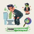 Businessman get diarrhea in toilet. man in pain vomiting. food p Royalty Free Stock Photo