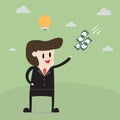 Businessman get an idea get money. Business concept cartoon