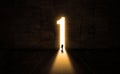 Businessman Getting out from a dark Concrete Room Thought A Doorway made by Number 1. Be the First one Concept idea Business