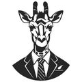 businessman giraffe, vintage logo line art concept black and white color, hand drawn illustration