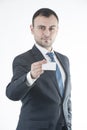 Businessman give business card