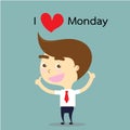 Businessman give thumbs up and smile with word I love Monday vector