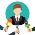 Businessman gives a reporter interview. Press conference. Royalty Free Stock Photo