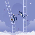 Businessman giving hand to help another businesswoman who is on broken ladder-Help and support concept Royalty Free Stock Photo