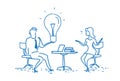 Businessman giving light lamp innovation idea woman creative inspiration concept employee boss working process