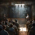 Businessman giving a presentation in a conference room with a blackboard Royalty Free Stock Photo