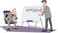 Businessman giving presentation. Manager makes an offer