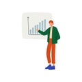 Businessman Giving Presentation of Project, Man Presenting Graph on Flip Chart Vector Illustration Royalty Free Stock Photo