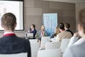 Businessman giving presentation in seminar hall Royalty Free Stock Photo