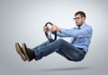 Businessman in glasses car driver with a steering wheel Royalty Free Stock Photo