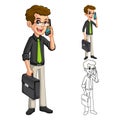 Businessman with Glasses Holding a Smart Phone and Briefcase Cartoon Characte